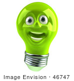 #46747 Royalty-Free (Rf) Illustration Of A Green 3d Electric Light Bulb Head Mascot Smiling - Version 2