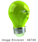 #46749 Royalty-Free (Rf) Illustration Of A Sad Green 3d Electric Light Bulb Head Mascot