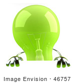 #46757 Royalty-Free (Rf) Illustration Of A Green 3d Glass Light Bulb Mascot Holding Up A Blank Sign