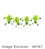 #46767 Royalty-Free (Rf) Illustration Of A Row Of Green 3d Glass Light Bulb Mascots Leaping - Version 2