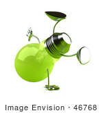 #46768 Royalty-Free (Rf) Illustration Of A Green 3d Glass Light Bulb Mascot Doing A Cartwheel - Version 1