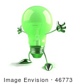 #46773 Royalty-Free (Rf) Illustration Of A Green 3d Glass Light Bulb Mascot Holding His Arms Out - Version 3