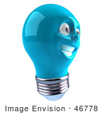#46778 Royalty-Free (Rf) Illustration Of A Blue 3d Electric Light Bulb Head Mascot Smiling - Version 3