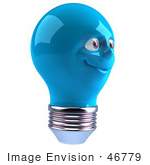 #46779 Royalty-Free (Rf) Illustration Of A Blue 3d Electric Light Bulb Head Mascot Smiling - Version 5
