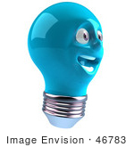 #46783 Royalty-Free (Rf) Illustration Of A Blue 3d Electric Light Bulb Head Mascot Smiling - Version 4
