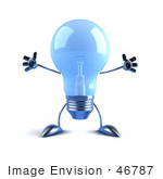 #46787 Royalty-Free (Rf) Illustration Of A Blue 3d Glass Light Bulb Mascot Holding His Arms Out - Version 2