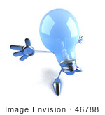 #46788 Royalty-Free (Rf) Illustration Of A Blue 3d Glass Light Bulb Mascot Holding His Arms Out - Version 3
