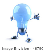 #46790 Royalty-Free (Rf) Illustration Of A Blue 3d Glass Light Bulb Mascot Holding His Arms Out - Version 1