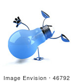 #46792 Royalty-Free (Rf) Illustration Of A Blue 3d Glass Light Bulb Mascot Doing A Cartwheel
