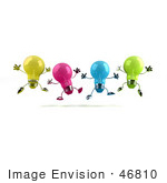 #46810 Royalty-Free (Rf) Illustration Of A Row Of Colorful 3d Glass Light Bulb Mascots Leaping