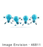 #46811 Royalty-Free (Rf) Illustration Of A Row Of Blue 3d Glass Light Bulb Mascots Leaping - Version 2