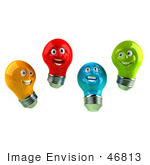 #46813 Royalty-Free (Rf) Illustration Of A Group Of Happy Colorful 3d Electric Light Bulb Head Mascots