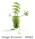 #46822 Royalty-Free (Rf) Illustration Of A Green 3d Spiral Light Bulb Mascot Holding His Arms Open - Version 4