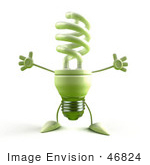 #46824 Royalty-Free (Rf) Illustration Of A Green 3d Spiral Light Bulb Mascot Holding His Arms Open - Version 3
