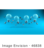 #46838 Royalty-Free (Rf) Illustration Of A Row Of Blue 3d Glass Light Bulb Mascots Leaping - Version 1