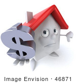 #46871 Royalty-Free (Rf) Illustration Of A 3d White Clay House Mascot Holding A Dollar Symbol - Version 1