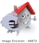 #46873 Royalty-Free (Rf) Illustration Of A 3d White Clay House Mascot Holding A Euro Symbol - Version 1