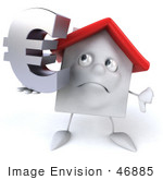 #46885 Royalty-Free (Rf) Illustration Of A 3d White Clay House Mascot Holding A Euro Symbol - Version 2