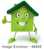 #46895 Royalty-Free (Rf) Illustration Of A 3d Green Clay House Mascot Holding His Thumb Up