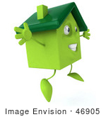 #46905 Royalty-Free (Rf) Illustration Of A 3d Green Clay House Mascot Jumping - Version 2