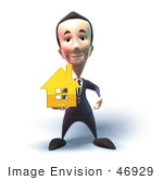 #46929 Royalty-Free (Rf) Illustration Of A 3d White Businessman Mascot Holding Out A Golden Home - Version 6