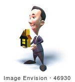 #46930 Royalty-Free (Rf) Illustration Of A 3d White Businessman Mascot Holding Out A Golden Home - Version 5