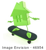 #46954 Royalty-Free (Rf) Illustration Of A 3d Green House Mascot Skateboarding - Version 2