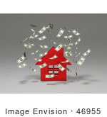 #46955 Royalty-Free (Rf) Illustration Of Money Falling Down Around A 3d Red House - Version 2
