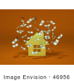 #46956 Royalty-Free (Rf) Illustration Of Money Falling Down Around A 3d Yellow House - Version 2
