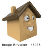 #46958 Royalty-Free (Rf) Illustration Of A 3d Brown Clay House Mascot Facing Right