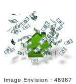 #46967 Royalty-Free (Rf) Illustration Of Money Falling Down Around A 3d Green House