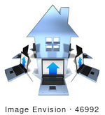 #46992 Royalty-Free (Rf) Illustration Of 3d Laptops Circling A Blue House