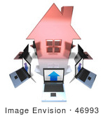 #46993 Royalty-Free (Rf) Illustration Of 3d Laptops Circling A Red House