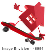 #46994 Royalty-Free (Rf) Illustration Of A 3d Red House Mascot Skateboarding