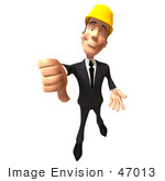 #47013 Royalty-Free (Rf) Illustration Of A 3d Contractor Mascot Giving The Thumbs Down - Version 1