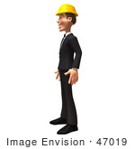#47019 Royalty-Free (Rf) Illustration Of A 3d Contractor Mascot Standing And Facing Left