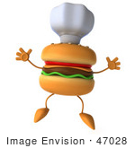 #47028 Royalty-Free (Rf) Illustration Of A 3d Cheeseburger Mascot Jumping And Wearing A Chef Hat