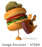 #47029 Royalty-Free (Rf) Illustration Of A 3d Cheeseburger Cowboy Mascot Playing A Guitar