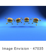#47035 Royalty-Free (Rf) Illustration Of A Row Of Jumping 3d Cheeseburger Mascots - Version 2