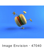 #47040 Royalty-Free (Rf) Illustration Of A 3d Cheeseburger Mascot Doing A Cartwheel - Version 3