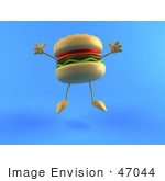 #47044 Royalty-Free (Rf) Illustration Of A 3d Cheeseburger Mascot Jumping - Version 2