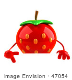 #47054 Royalty-Free (Rf) Illustration Of A 3d Strawberry Mascot Pointing Down And Standing Behind A Blank Sign