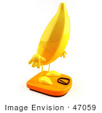 #47059 Royalty-Free (Rf) Illustration Of A 3d Yellow Banana Mascot Standing On A Scale - Version 2