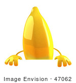 #47062 Royalty-Free (Rf) Illustration Of A 3d Yellow Banana Mascot Standing Behind A Blank Sign