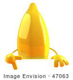 #47063 Royalty-Free (Rf) Illustration Of A 3d Yellow Banana Mascot Giving A Peace Gesture And Standing Behind A Blank Sign