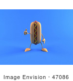 #47086 Royalty-Free (Rf) Illustration Of A 3d Hot Dog With Mustard Mascot Giving The Thumbs Up - Version 2