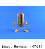 #47089 Royalty-Free (Rf) Illustration Of A 3d Hot Dog With Mustard Mascot Facing Front - Version 2
