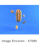 #47090 Royalty-Free (Rf) Illustration Of A 3d Hot Dog With Mustard Mascot Jumping - Version 3