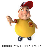 #47096 Royalty-Free (Rf) Illustration Of A 3d Fat Burger Boy Mascot Holding His Thumb Down