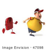 #47098 Royalty-Free (Rf) Illustration Of A 3d Fat Burger Boy Mascot Running From A Red Scale